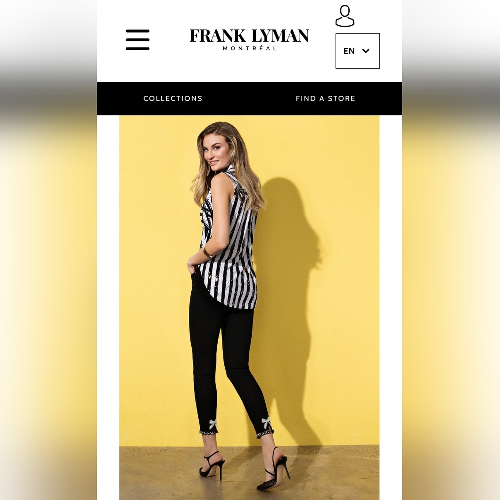 Frank Lyman Black slim leg jean with pearl bow detail at the back hemline Size L - Picture 2 of 8